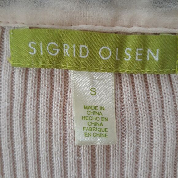 Sigrid Olsen Open Cardigan Womens Small Beige Knit Embroidered Neckline Tie - Picture 10 of 12